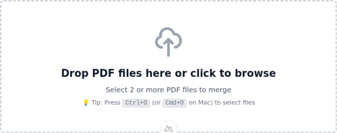 PDFCombiner file upload area - click or drag and drop PDF files